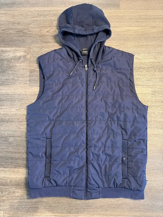 BOSS Navy Quilted Hooded Vest for Men