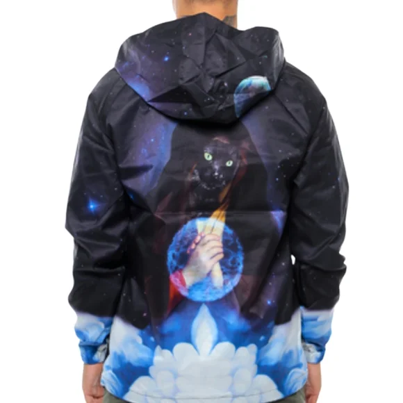 Cosmic Cat Galaxy Gypsy Anorak Jacket RipNDip  Graphic Hoodie Black Small