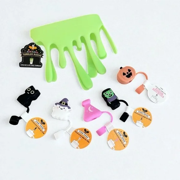 Halloween Tumbler Glow in the Dark Slime Sleeve Straw Toppers Set