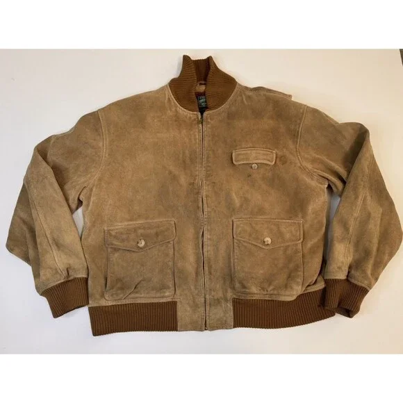 Vintage Polo Country Ralph Lauren Suede Flight Jacket Plaid Lined DISTRESSED XL