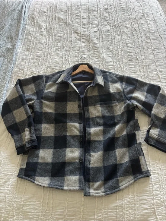 Men's Navy & Gray Plaid Button-Up Jacket