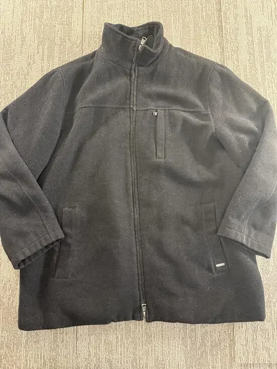 Calvin Klein Car Coat Mens XL Black Quilted Lined Full Zip Stand Collar Pockets