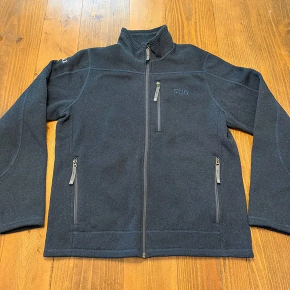 Stio Wilcox Fleece Jacket Mens Large Navy Blue Full Zip Knit *SLEEVE LOGO*