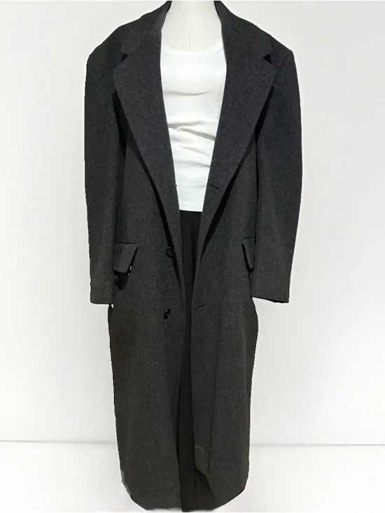 London Fog Vintage Charcoal Grey 100% Wool Full Length Coat Large 42 Regular