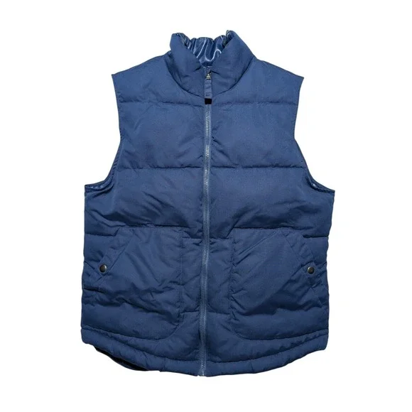 St Johns Bay Puffer Vest Mens Small Blue Quilted Insulated Full Zip Casual‎