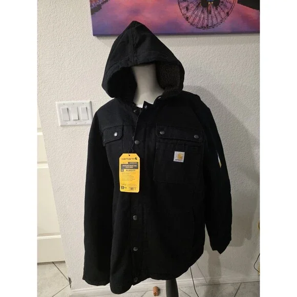 Carhartt Men's Relaxed Fit Washed Duck Sherpa Utility Jacket Jacket-Black-Medium