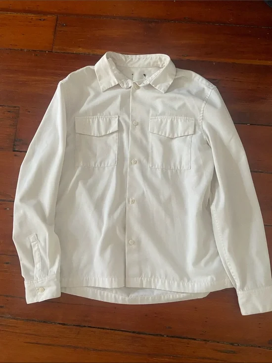 Men's Casual Button-Up Jacket Shirt - White Cream Men’s Med-Large Unbranded