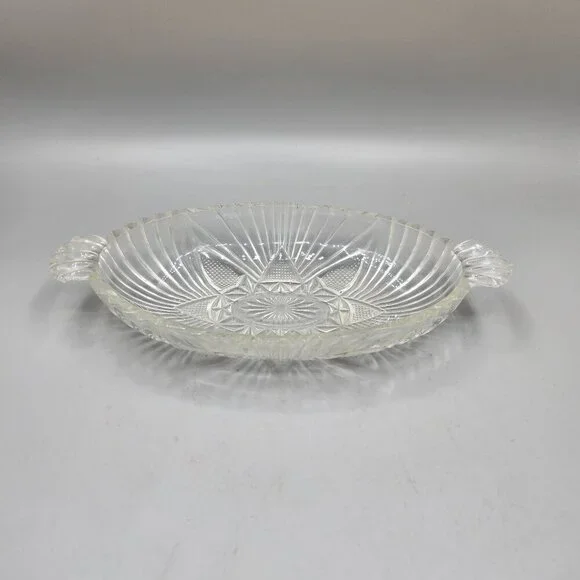 Vintage Hazel Atlas 573 Oval Olive Relish Dish Clear Handled Star and Fan