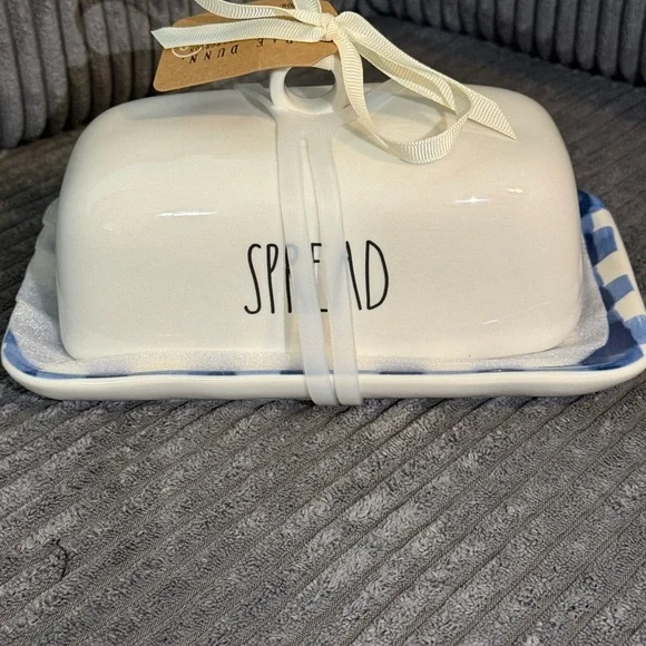 Rae Dunn White and Blue 'Spread' Butter Dish