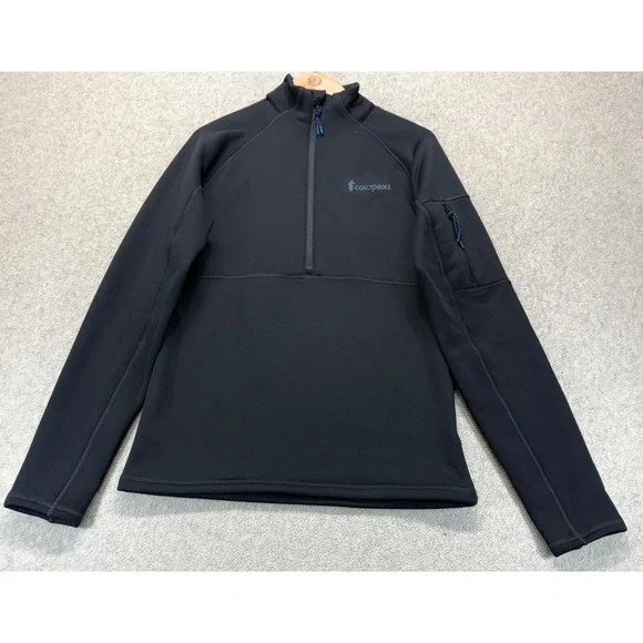 Cotopaxi Mens Jacket Black Tempa Fleece Half-Zip Pullover Raglan Sleeve Logo S