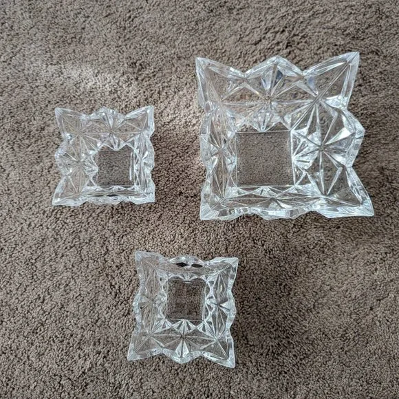 Bohemia Crystal Pyramid Bowl Set of 3 Czech Republic Bohemia Sklarny