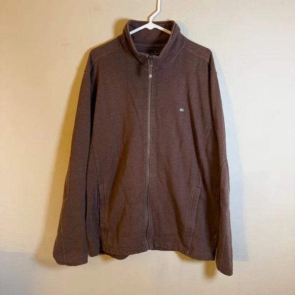 Quiksilver Mens XL Brown Full Zip Track Jacket Mock Neck Elbow Pads Cotton Blend