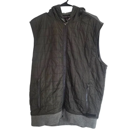 Michael Kors Mens‎ Quilted Vest Full Zip Hooded Olive Green Size XL