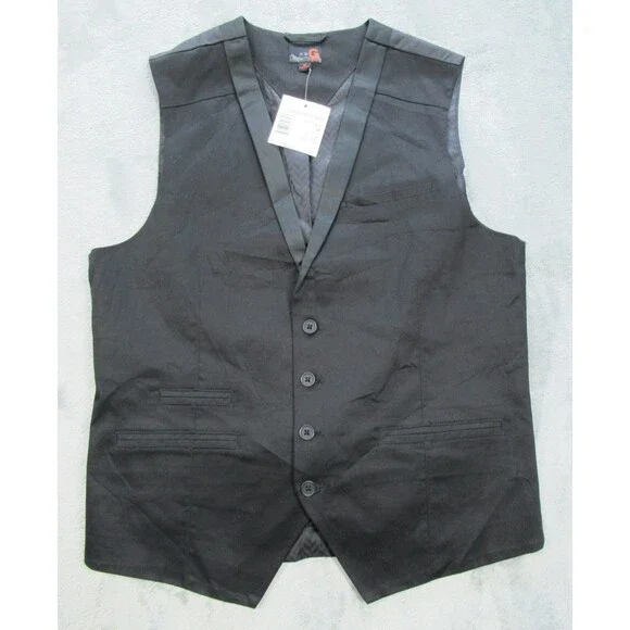 G By Guess Chromatic Suit Vest Men's Medium Black with Pockets Cotton