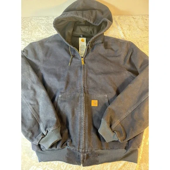Carhartt J140 Active Jacket Large‎ Regular MDT Blue Hooded Duck Canvas Workwear
