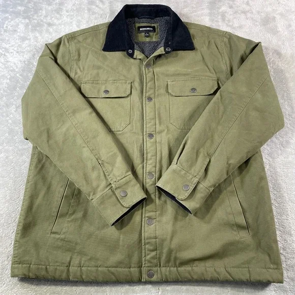 Bonobos Sherpa Lined Barn Jacket Mens Large Green‎ Corduroy Collar Snap Pockets
