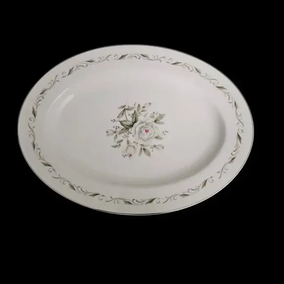 Vintage Diamond China Romance Oval Serving Platter Japan Pink Rose Floral