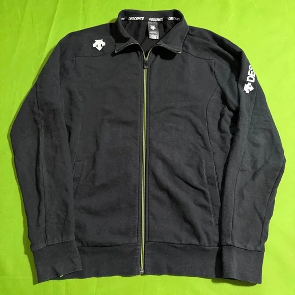 Descente Mens Track Jacket Black Neon Green Full Zip Athletic Sweatshirt Size M