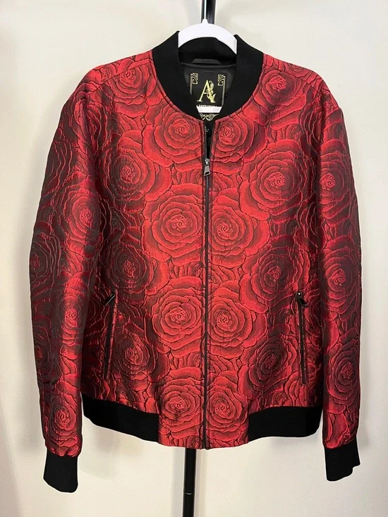 Artyzen Red Rose Woven Textured Jacquard Bomber Jacket Men’s Large