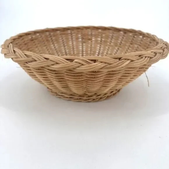 Vintage Large Wicker Rattan Woven Basket Fruit Bowl Farmhouse Adirondack‎ Camp