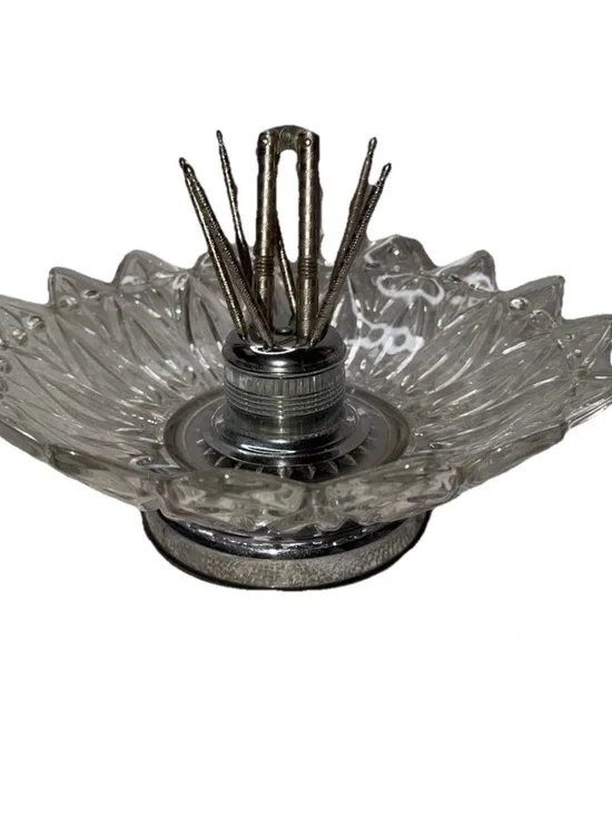 vintage Mid-Century Modern glass nutcracker bowl with metal picks