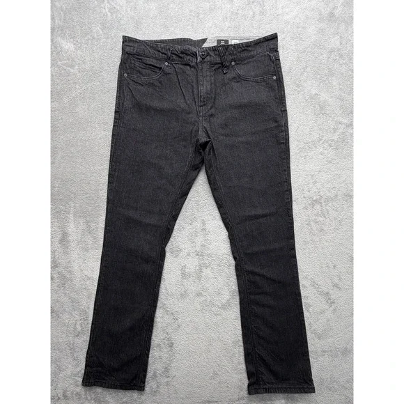 Volcom 2x4 Skinny Jeans Mens Measured 38x31 Black Extra-Slim Stretch Denim‎ Zip