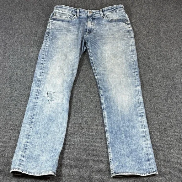 Outpost Makers Jeans Mens Slim Straight Medium Wash Zipper‎ Distressed 34x32