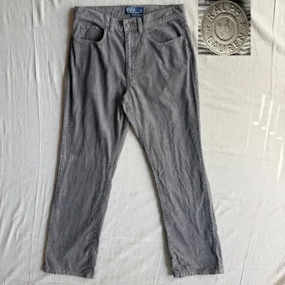 Vintage Polo Ralph Lauren Pants Men's 32X30 Gray Corduroy 5-Pocket Straight
