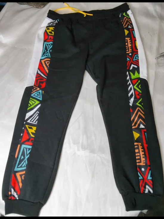 Black Men's Joggers with Multicolor Tribal Side Panels