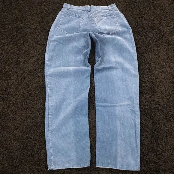 Rare Vintage 70 Sears Blue Pleated Tapered Corduroy High Rise Trousers Size 28