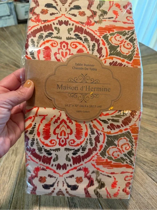 NWT Fall Table Runner 72” Rust Orange Boho Damask Thanksgiving 100% Cotton