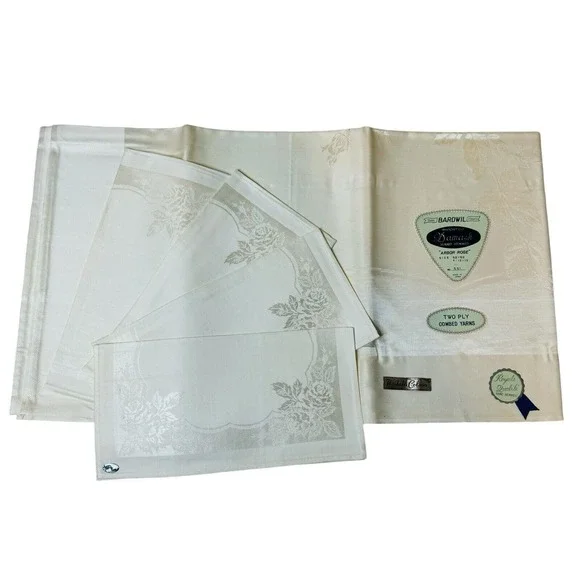 Bardwil Damask Tablecloth Arbor Rose Hand Hemmed Napkins‎ Set Japan 52x52