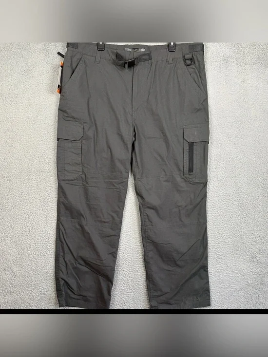 Men's Charcoal Cargo Pants with Built-In Belt