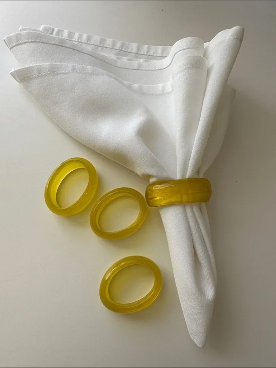 Yellow Glass Oval Napkin Rings — Set of 4