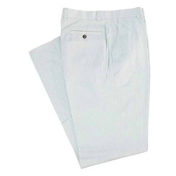 Mens 32 Light Blue White Pinstripe Chino Pants Flat Front Straight Fit Trousers