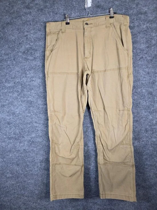 Carhartt Pants Mens 34x30 Khaki Relaxed Fit Double Knee Workwear Carpenter Stain