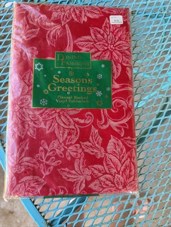 Vintage Dining Fashions Poinsettia Flannel Backed Vinyl Tablecloth