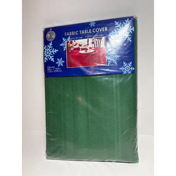 Trim A Home Green Satin Stripe Oblong Fabric Table Cover 60x102 New Old Stock