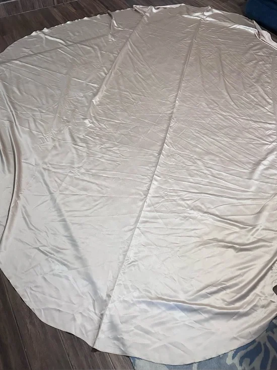 Smooth Satin Champagne Neutral Beige Light Tan Huge Round Tablecloth  128”