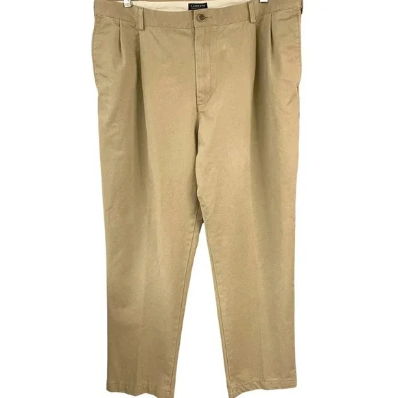 Lands' End Traditional Fit Pleated Chino Pants Men Size 38 Khaki Straight Leg