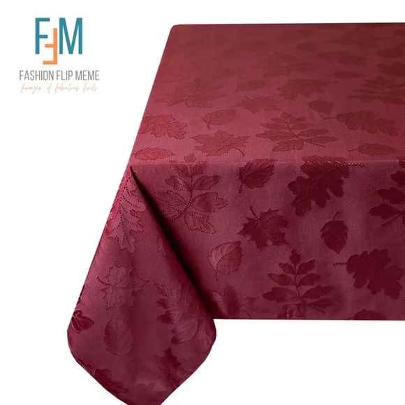 Harvest Burgundy 6PC Bundle Leaf Damask Linen Napkins 18 X 18 Square NWOT
