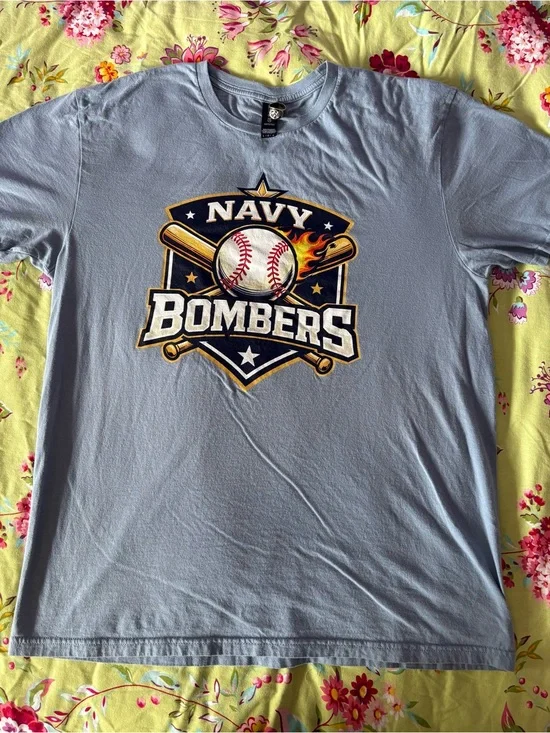 Navy Bombers x Gildan SoftStyle light blue tee men’s large 28x21 EUC