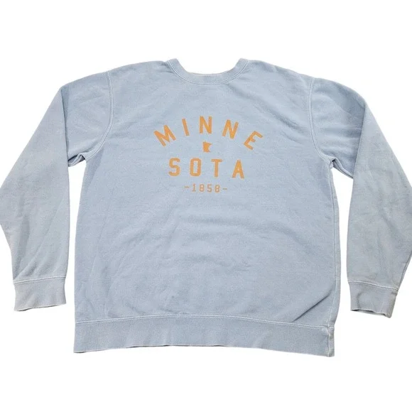 Minnesota Crewneck Sweatshirt Mens Large Light Blue Pullover Cabincore Cozy