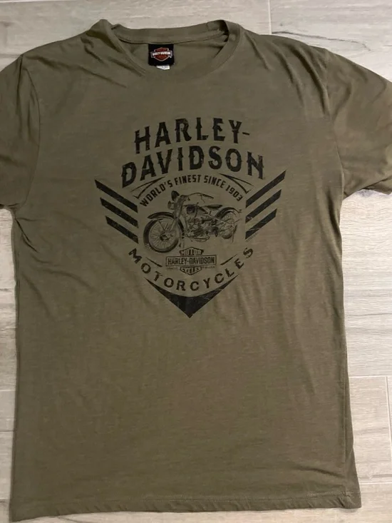 Harley-Davidson Olive Green Short Sleeve Motorcycle Logo Tee Size L