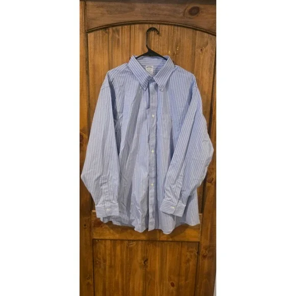 Brooks Brothers Button Down Mens‎ 18-35 Blue Excellent Regent Non-Iron Striped