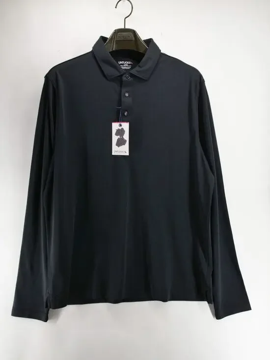 NWT UNTUCKit Ireton Damaschino Polo Mens Large Black Long Sleeve Ribbon Buttons