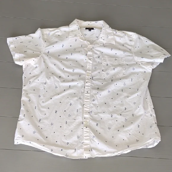 Marc Anthony Men's White/Navy Cactus Desert Patterned Slim Fit Shirt Size XL