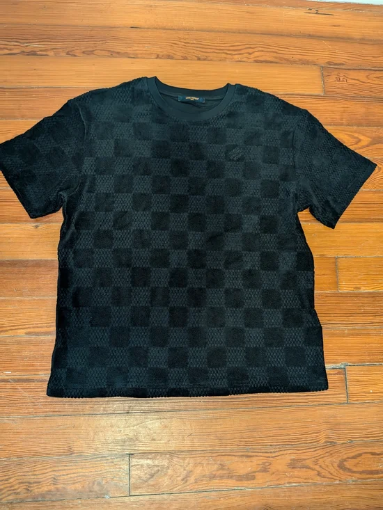 FW2026 Louis Vuitton Black Damier Woven Monogram Crewneck Tee AUTHENTIC
