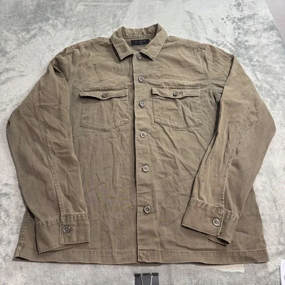 AllSaints Spotter LS Shirt Faded Distressed Green Cotton Twill Mens Large MS258U