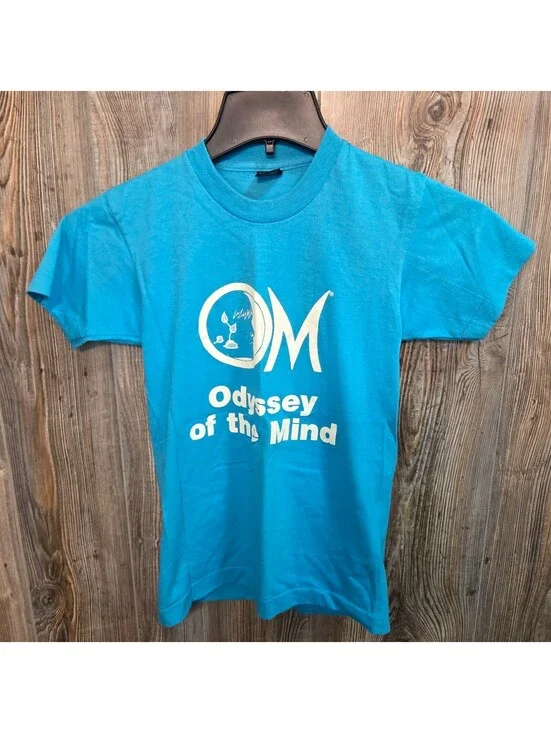 Vtg 80's OM Odyssey of the Mind Youth Sz 14-16 T-Shirt Sngl Stitch USA Teal Blue